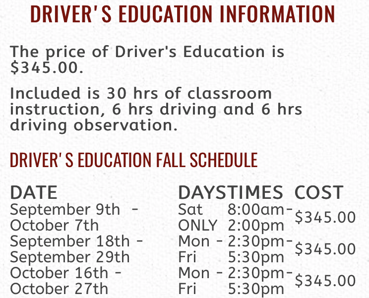 Drivers Ed Information