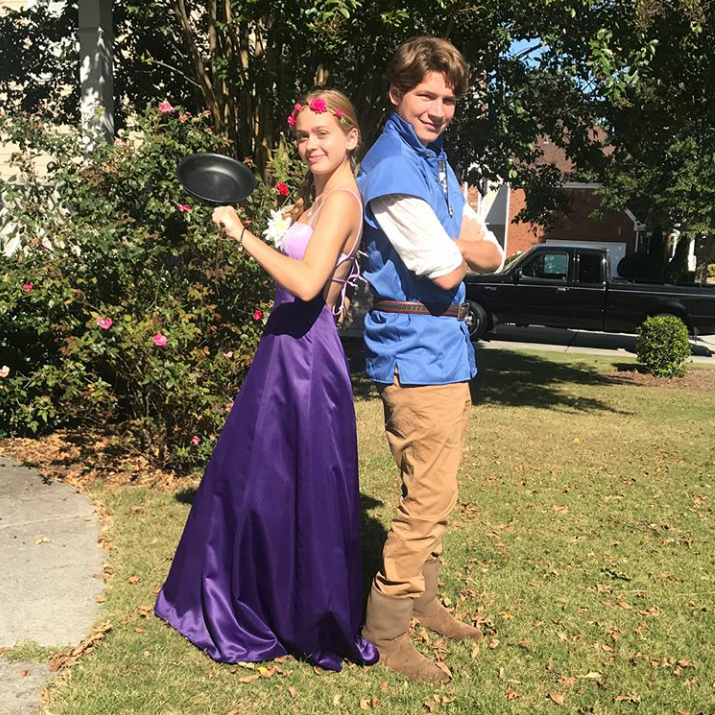 Rachel Mclure and friend dressed up as popular movie Tangled characters.