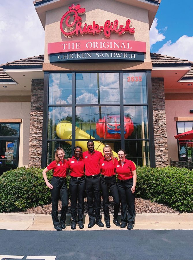 Several Chick-fil-A employees from the Hamilton Mill location