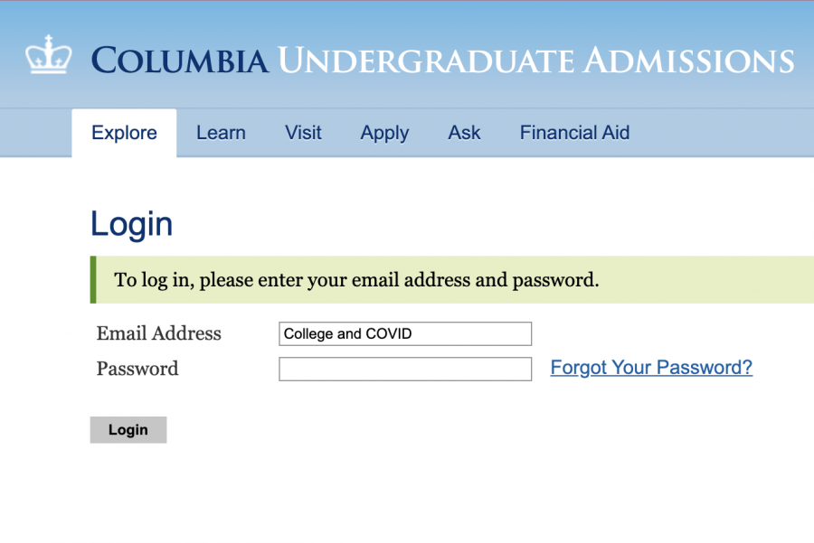Columbia University Application Portal Page