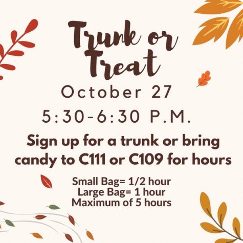 Flyer for Trunk or Treat created by the Senior Vice President of Communications for NHS, Hannah Choi, 12.