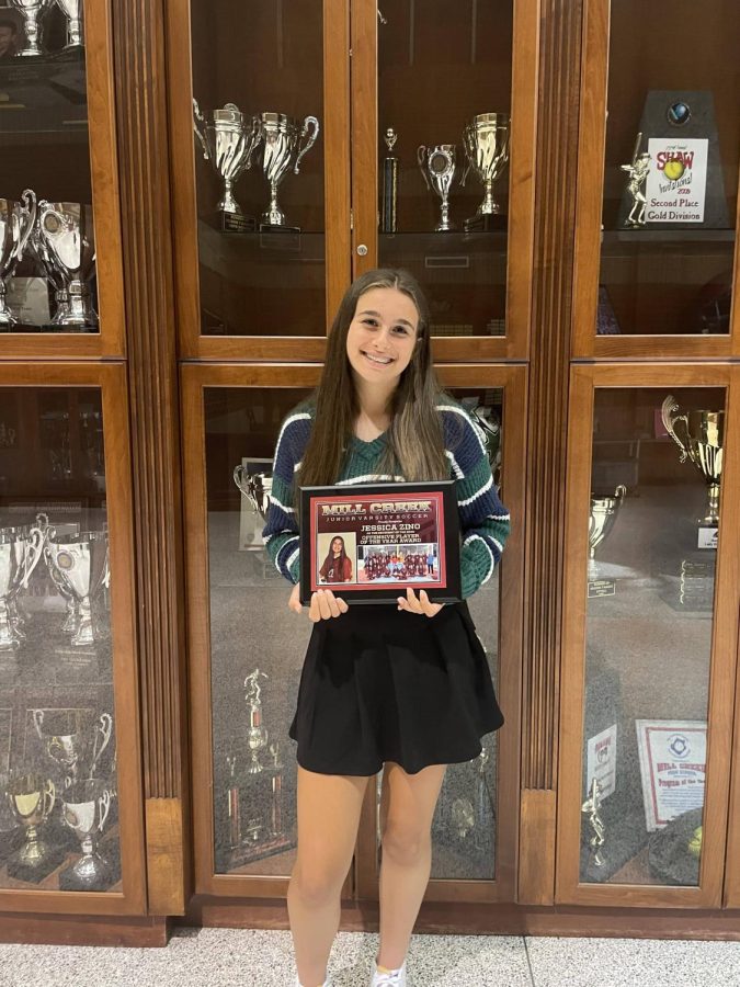 Jessica Zino, 10, after receiving the Junior Varsity offensive player of the year award.