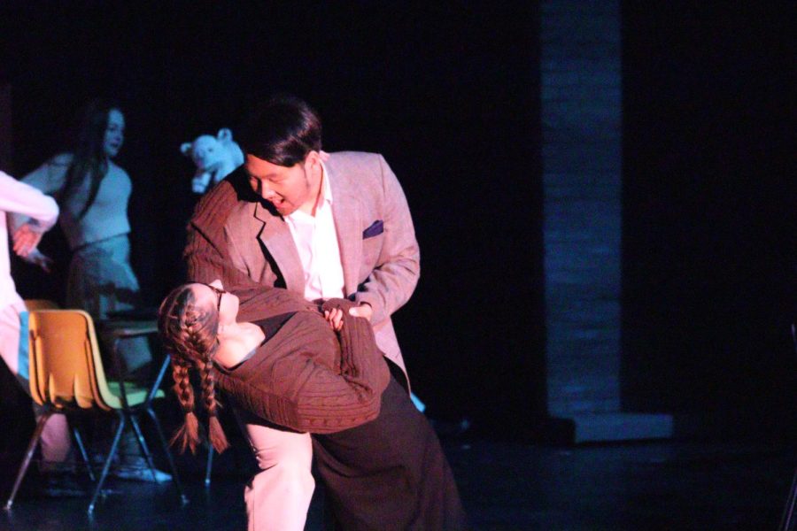 Mattie Gross, 12, and David Shin, 12, performing a musical number in act two of the, Sparrow.
