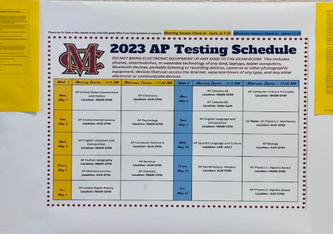 AP Exam schedule displayed in the commons
