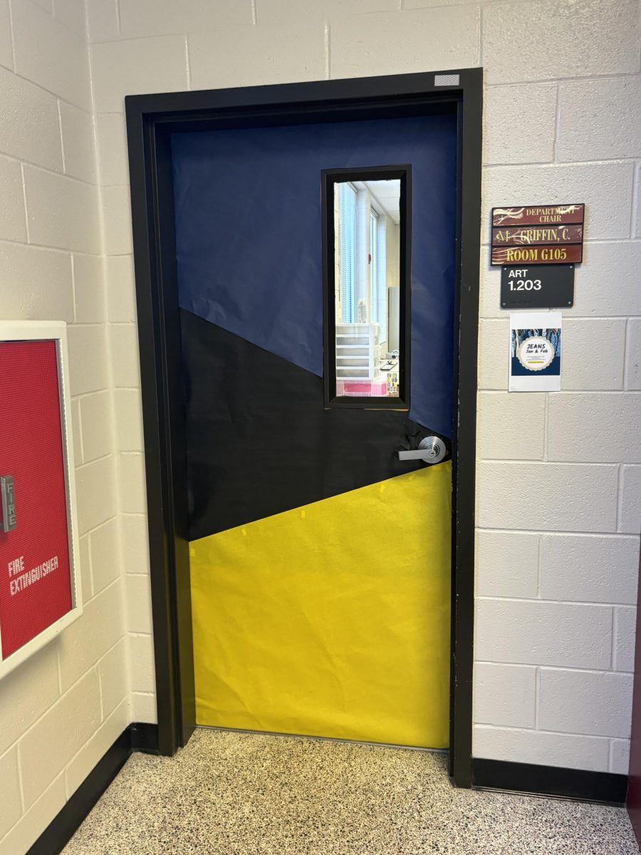 A preview of the art hallway doing a Germany take on the Black History Month door.