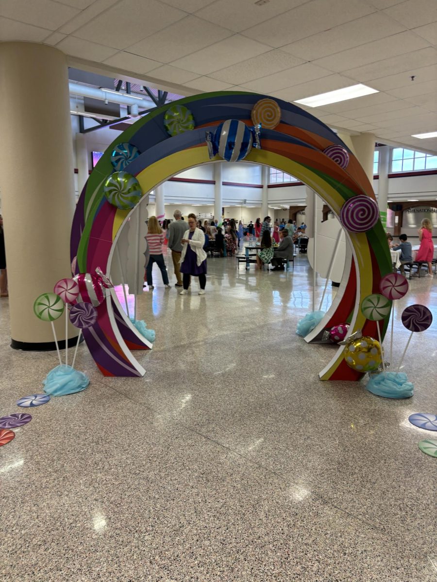 Front entrance of the dance, decorated as the theme, candy land.