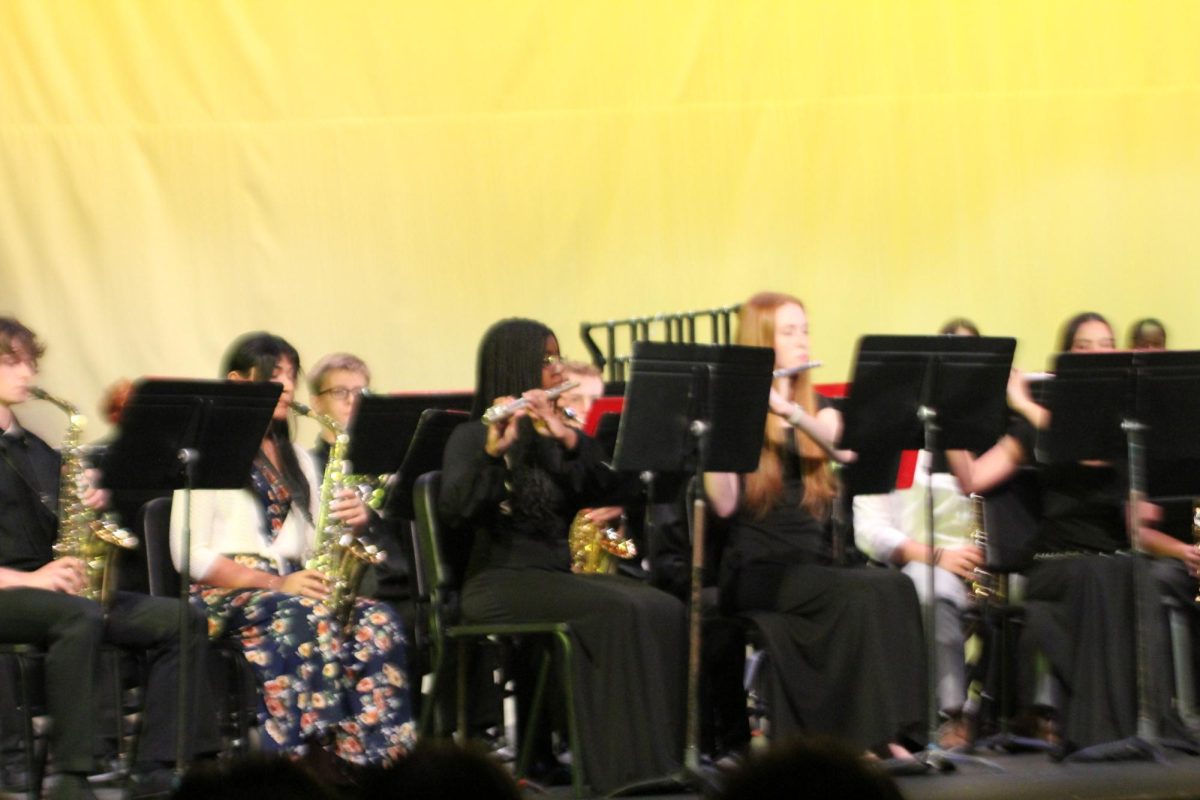 Band students performing as the Clarinet Concerto during the band spring concert show. 